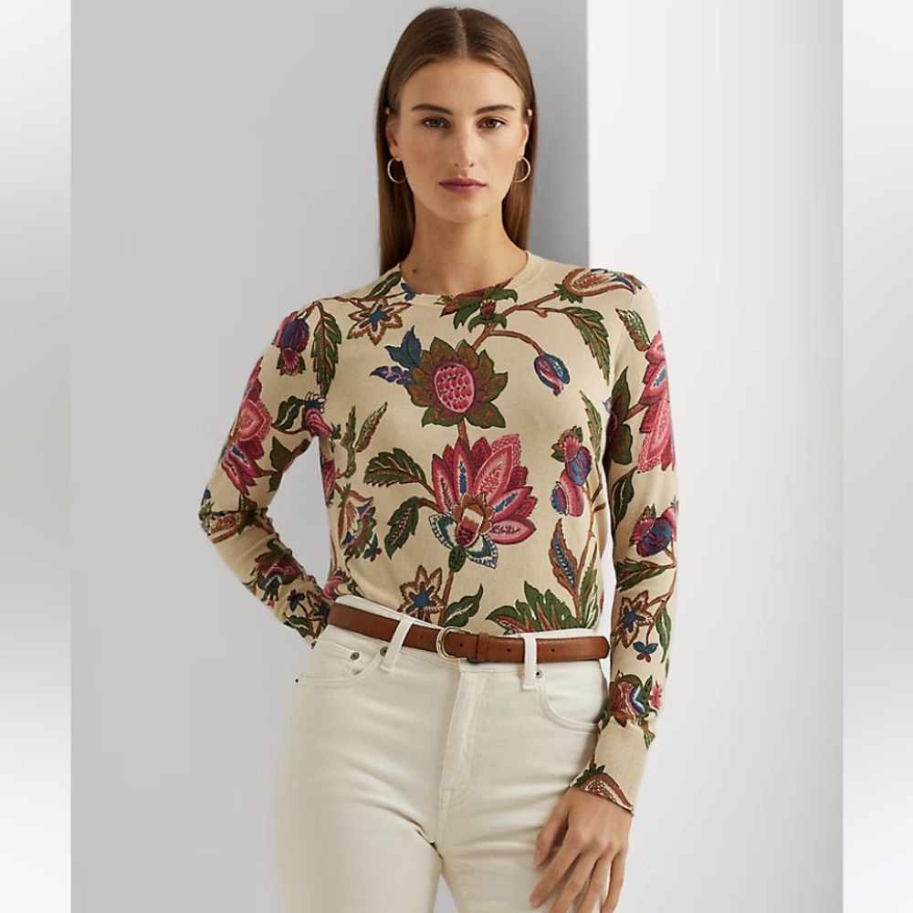 Lauren Ralph Lauren Women's Floral Cotton-Blend Sweater Size M